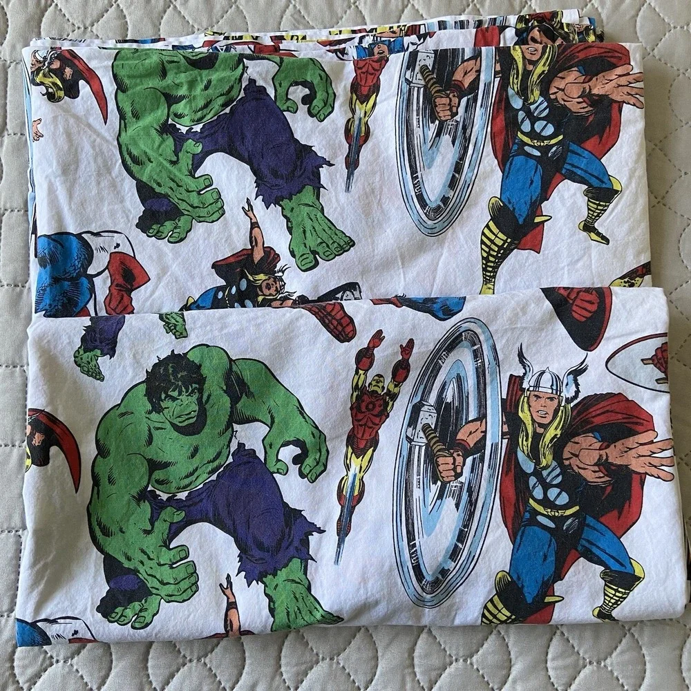 POTTERY BARN KIDS AVENGERS Marvel Comics Twin Size Flat Sheet Laundry Bag Lot